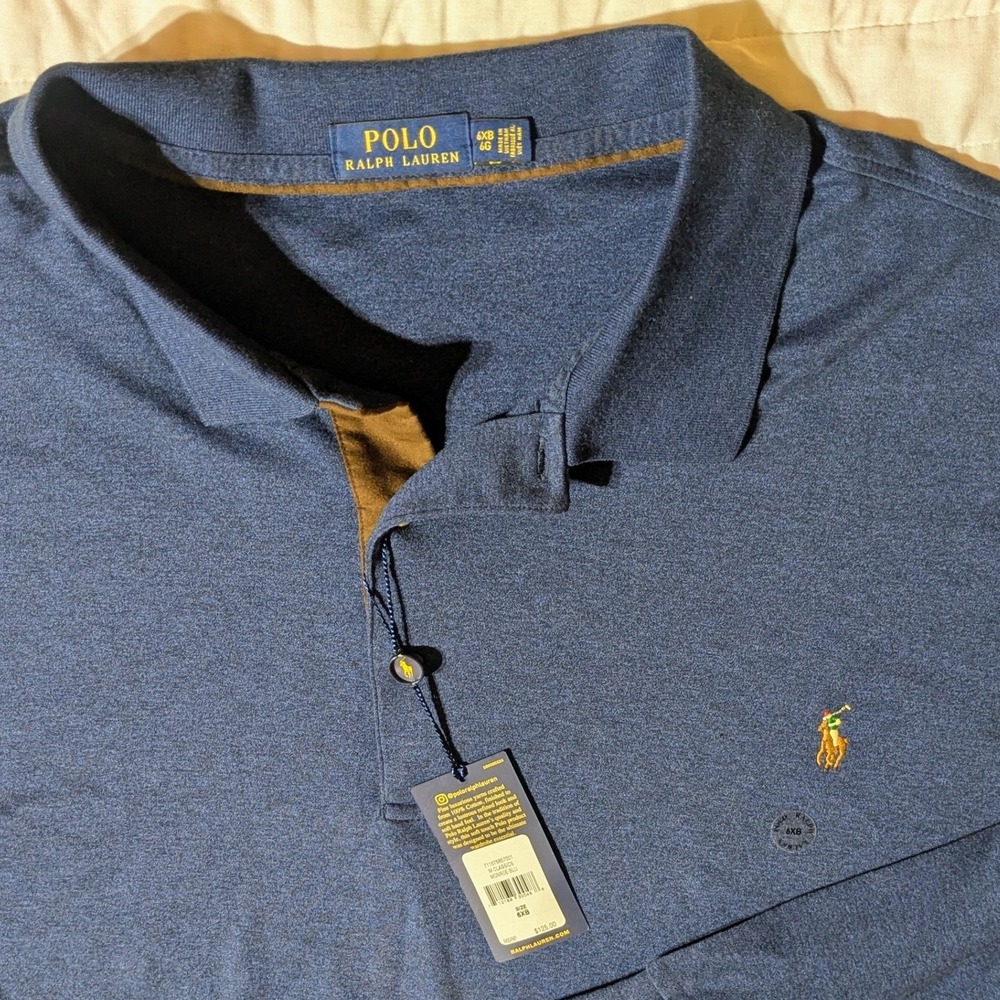 Polo Ralph Lauren Men 6XB Blue Long Sleeve Pima Cotton Polo Shirt Flesh Pony NWT